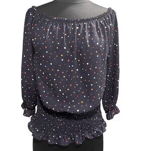 NEW StitchFix West Kei Navy Polka Dot Colesy Smocked Off The Shoulder Top